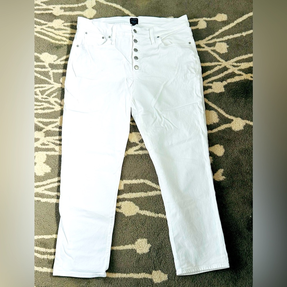 J Crew White Cropped Essential Straight Ankle Pants - Size 33
